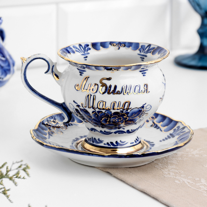 Чайная пара Чайная пара "Грация" , золото, (Любимая Мама), 300 мл, гжель
