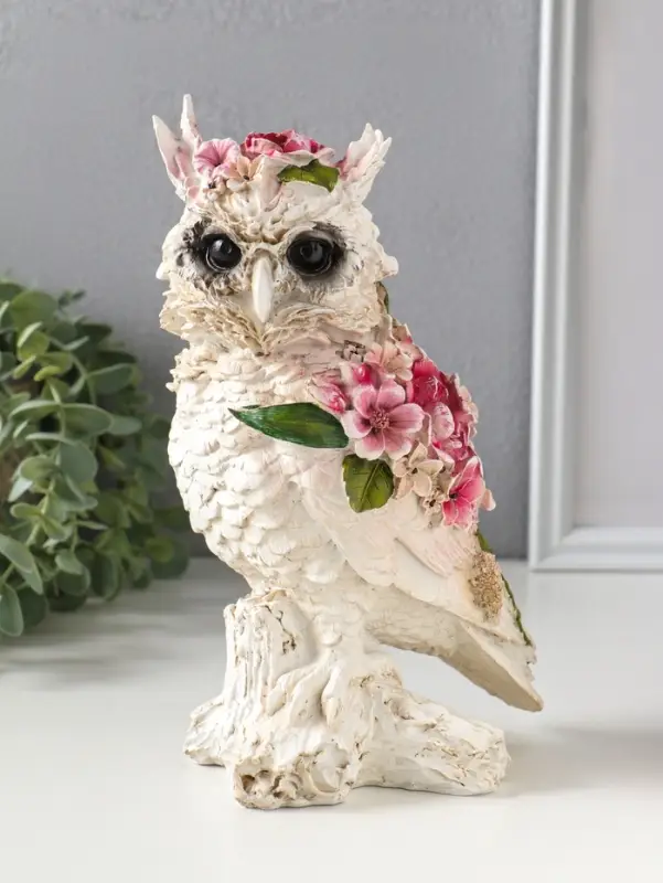 Сувенир полистоун "Белая сова в цветах" 13х10х22 см
