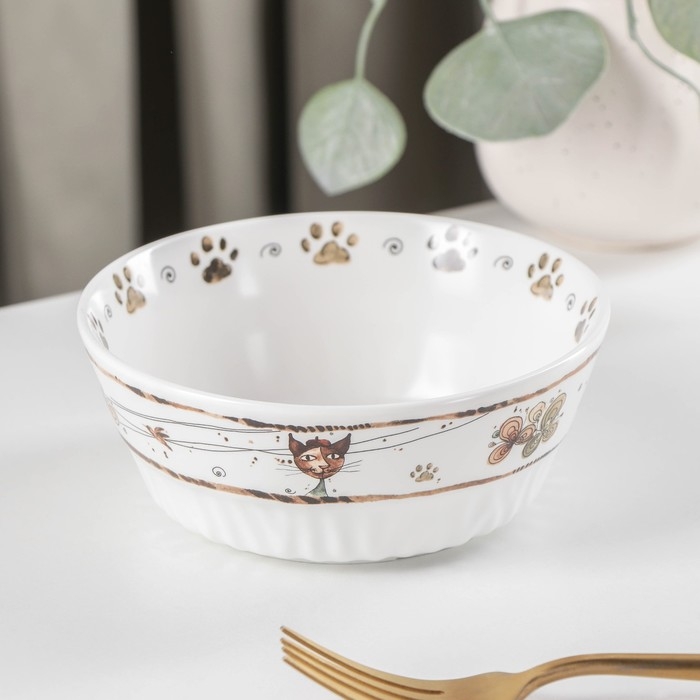 Салатник фарфоровый «Коты-аристократы», 450 мл, d=14 см, цвет белый Салатник фарфоровый «Коты-аристократы», 450 мл, d=14 см, цвет белый