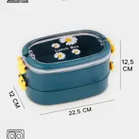 Ланч - бокс в школу, контейнер для еды, 1.6 л, с приборами, 2 уровня, 22.5&times;12.5&times;12 см, пластик, синий