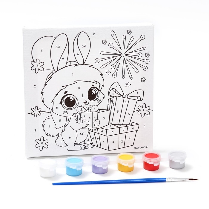 Картина по номерам «Новый год! Кролик с подарком», 15 х 15 см Картина по номерам «Новый год! Кролик с подарком», 15 х 15 см