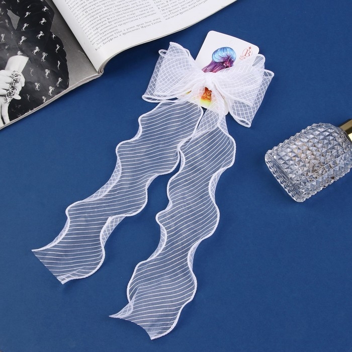 Зажим для волос  Зажим для волос "Школьница" бантик 12х30 см, белый в полосочку