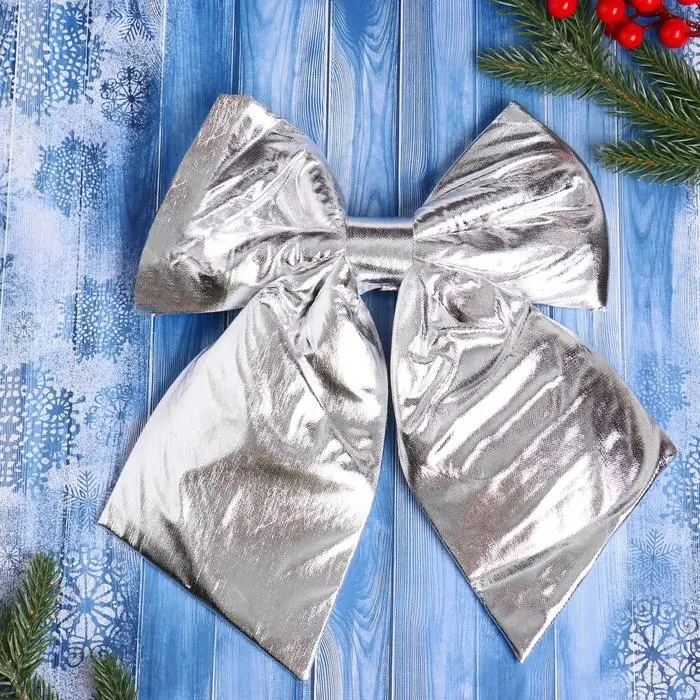 Ёлочная игрушка «Зимнее волшебство. Бант лоск» пластик, 24х26 см, серебро