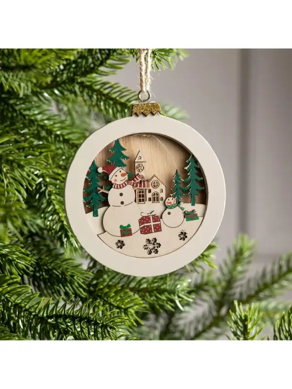 Ёлочная игрушка &laquo;Шар со снеговиками&raquo;, 10.5&times;10.5&times;1.5 см, от батареек, свечение тёплое белое