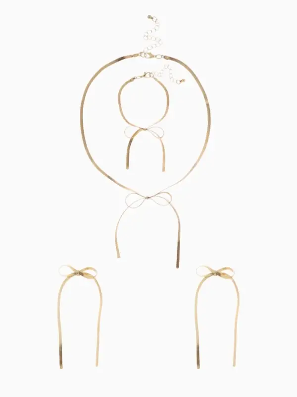 Набор 3 предмета: колье, серьги, браслет «Бантик», цвет золото Набор 3 предмета: колье, серьги, браслет «Бантик», цвет золото