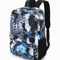 Рюкзак школьный на молнии, с карманами, с принтом, размер 30&times;13&times;42 см, голубой/серый