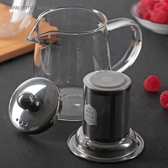 Чайник стеклянный заварочный с металлическим ситом &laquo;Квадро&raquo;, 350 мл