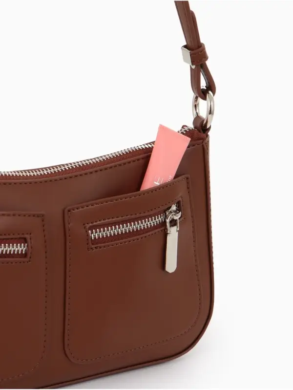 Сумка женская багет TEXTURA на молнии, 21&times;6&times;13 см, коричневая