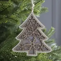 Ёлочная игрушка &laquo;Ёлочка в снежинках&raquo;, 13&times;13&times;1 см, 3 LED, от батареек, свечение тёплое белое