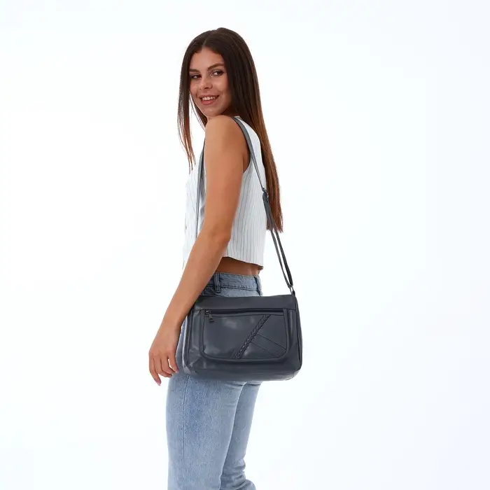 Сумка женская кросс-боди на молнии, 28&times;10&times;20 см, серая