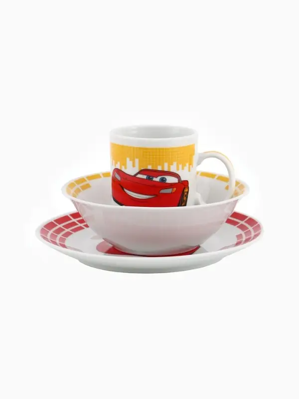 Набор посуды керамической детской, 3 предмета: кружка 200 мл, тарелка 19 см, салатник 250 мл, Тачки
