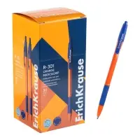 Ручка шариковая ErichKrause. R=301 Orange Matic & Grip, автоматическая, синий стержень, узел 0.7 мм, резиновый упор