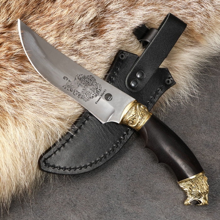 Нож кавказский Нож кавказский "Ягуар" с ножнами, гарда - латунь, сталь - 65х13, рукоять - граб