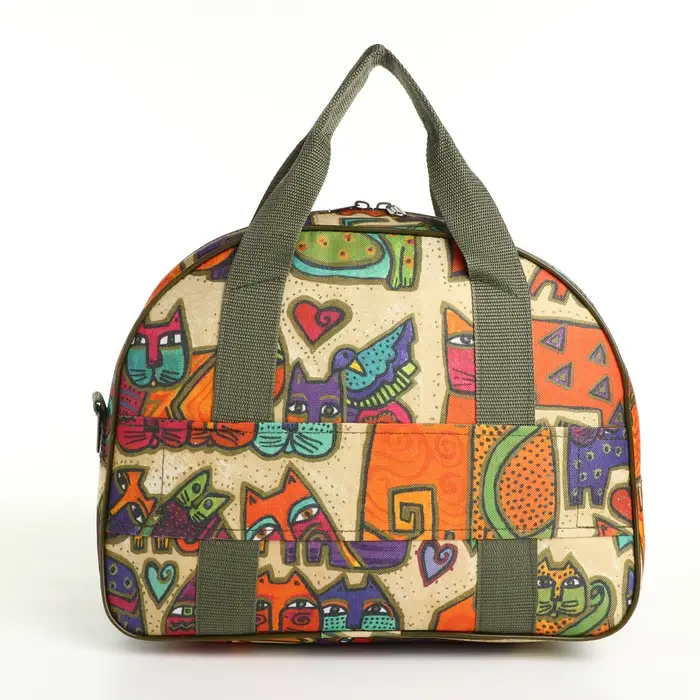 Сумка дорожная на молнии, наружный карман, держатель для чемодана, длинный ремень, цвет бежевый/разноцветный