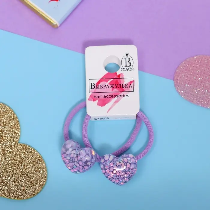 Резинки для волос «Веста», набор 2 шт., сердце, 3 см, сиреневые Резинки для волос «Веста», набор 2 шт., сердце, 3 см, сиреневые