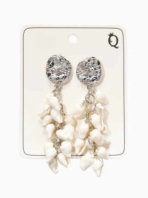 Серьги "Морской мир" ракушечки маленькие, цвет белый в серебре