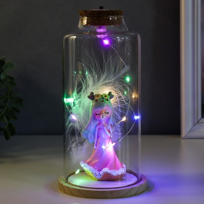 Сувенир полистоун световой  Сувенир полистоун световой "Девочка с зелёными волосами, рожками и пером" 10х10х20,5 см