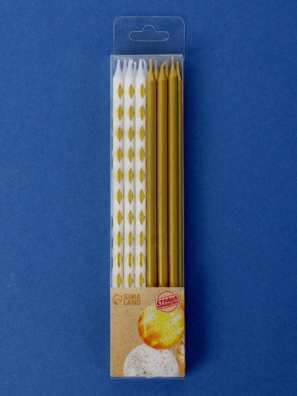 Набор свечей для торта Набор свечей для торта "Ромбики", 12 шт, золотой и белый