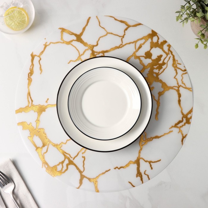 Салфетка сервировочная на стол «Мрамор», d=38 см, цвет белый