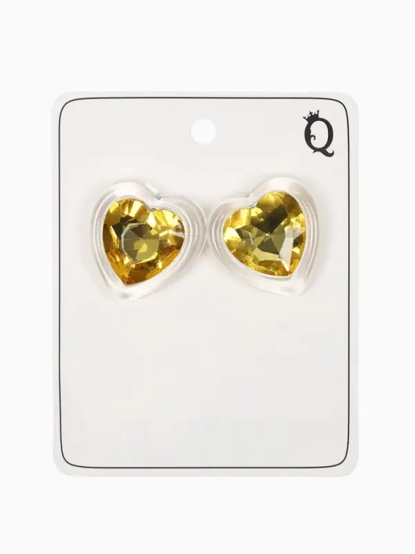 Серьги гвоздики &laquo;Кристалл. Сердце&raquo;, жёлтый