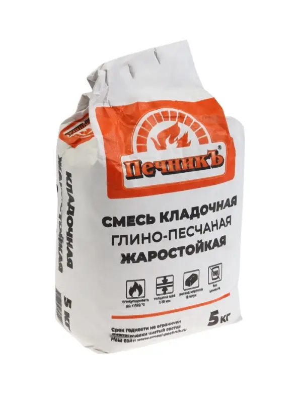 Смесь кладочная глино-песчаная жаростойкая "Печникъ" 5,0 кг