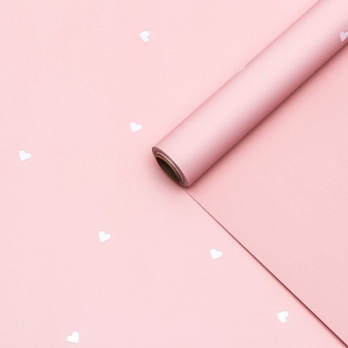 Пленка для цветов, 57см х 10 м, Пленка для цветов, 57см х 10 м, "Сердечки", нежно-персиковая, 65 мкм