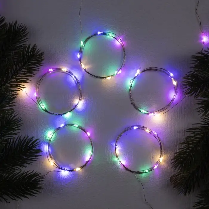 Набор гирлянд &laquo;Нить&raquo; 1 м, роса, 5 шт., IP20, серебристая нить, 10 LED, 3 режима, от батареек AG13&times;3, свечение мульти