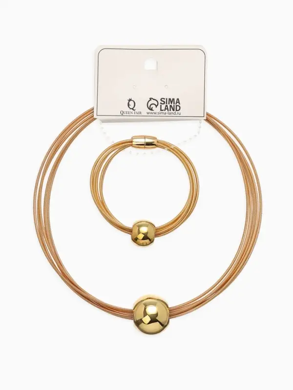 Набор 2 пред-та: колье, браслет Набор 2 пред-та: колье, браслет "Бусина на нитях", цвет золото