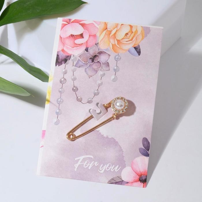 Булавка «Классика», круг, 5 см, цвет белый в золоте Булавка «Классика», круг, 5 см, цвет белый в золоте