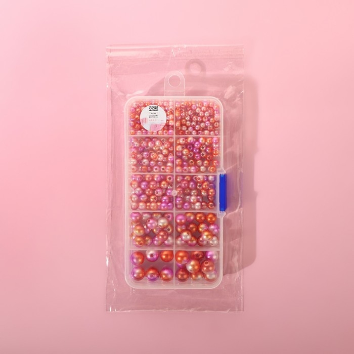 Ассорти пришивных бусин «Нежность», d = 4 / 5 / 6 / 8 / 10 мм, цвет розовый спектр