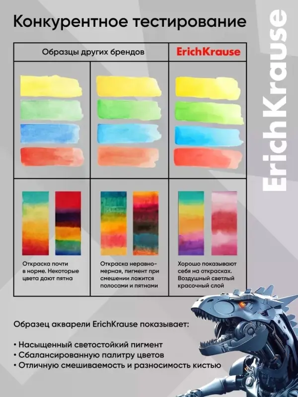 Акварельные краски 12 цветов ErichKrause Techno Dino, европодвес