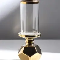 Подсвечник на 1 свечу &laquo;Грани&raquo;, керамика, стекло, d=7.5 см, золото, 10.5&times;10.5&times;27 см