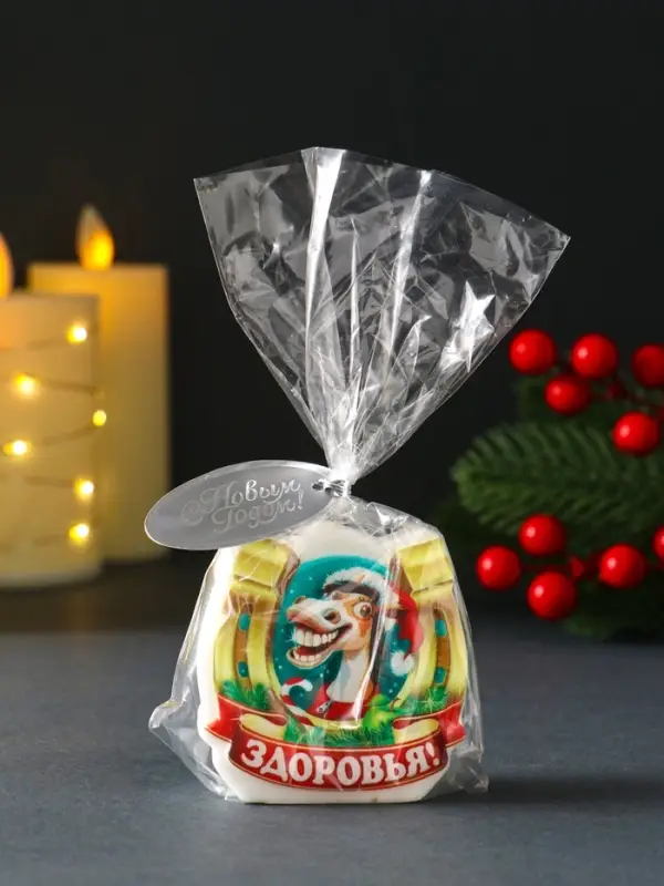 Свеча новогодняя "Подкова. Здоровья" 6х2,8х6 см