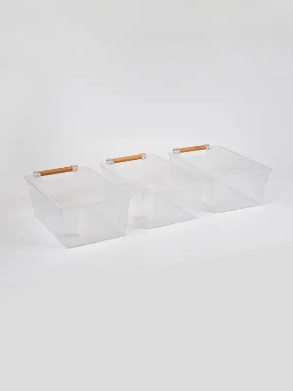 Корзины для хранения Wood Fusion, набор 3 шт.: 31.7&times;19.5&times;11.5 см, пластик, буковое дерево