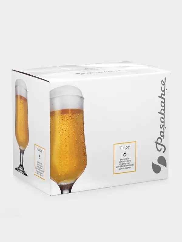 Пивные бокалы Paşabah&ccedil;e Tulipe, 370 мл, набор 6 шт., стекло, прозрачные