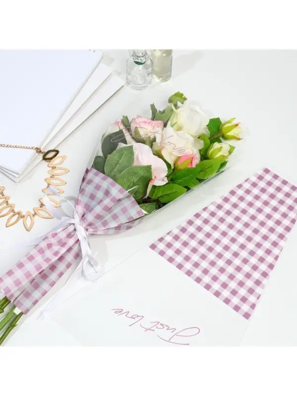 Пакет для цветов Just love, лавандовая клетка, 29.5&times;10&times;45 см