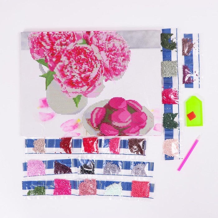 Алмазная мозаика на подрамнике 30x40 с частичным заполнением «Макаруны и цветы» Алмазная мозаика на подрамнике 30x40 с частичным заполнением «Макаруны и цветы»