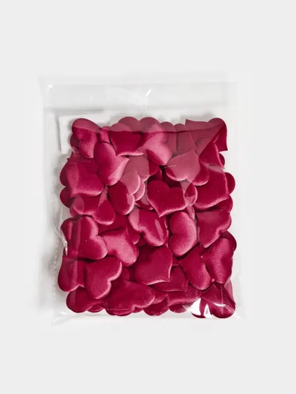Сердечки декоративные атласные 3.5 см, бордовые, 100 штук