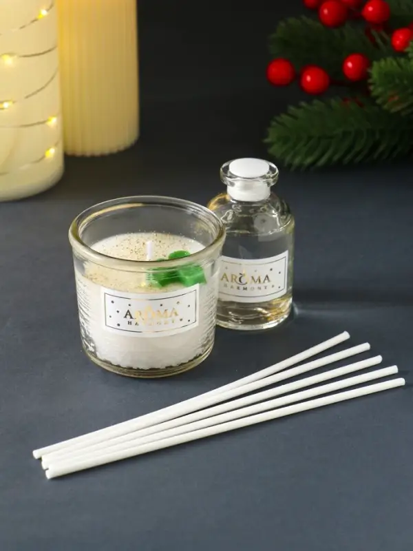Ногодний ароматический набор "Прикосновение зимы" свеча + диффузор