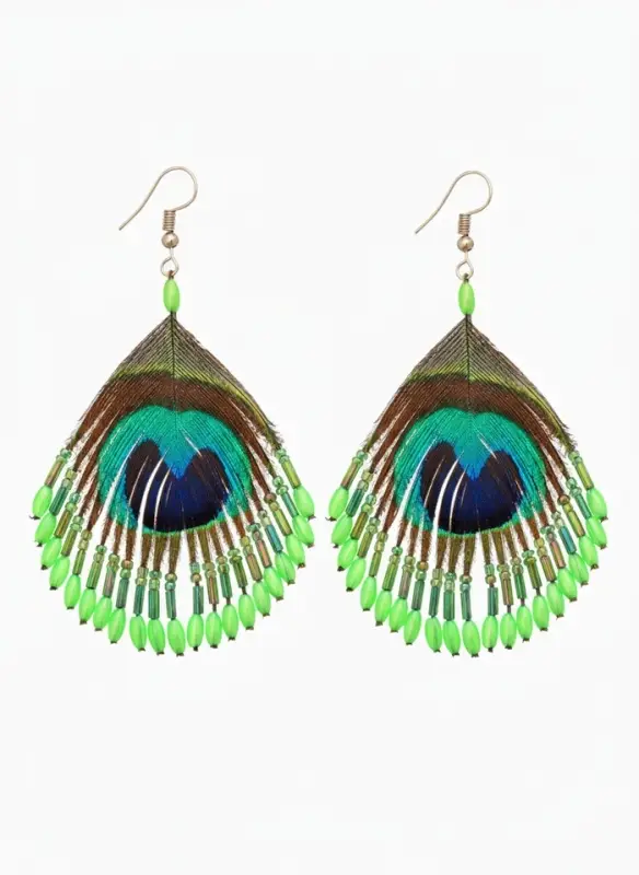 Серьги &laquo;Павлин&raquo;, 5&times;8 см, зелёные