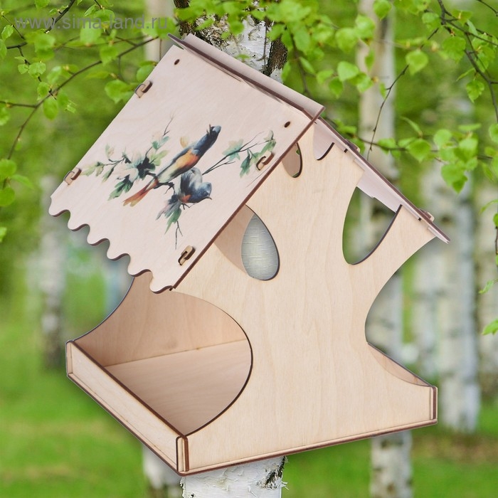 Кормушка для птиц  Кормушка для птиц "Птички на ветке", с принтом, 24×24×27 см