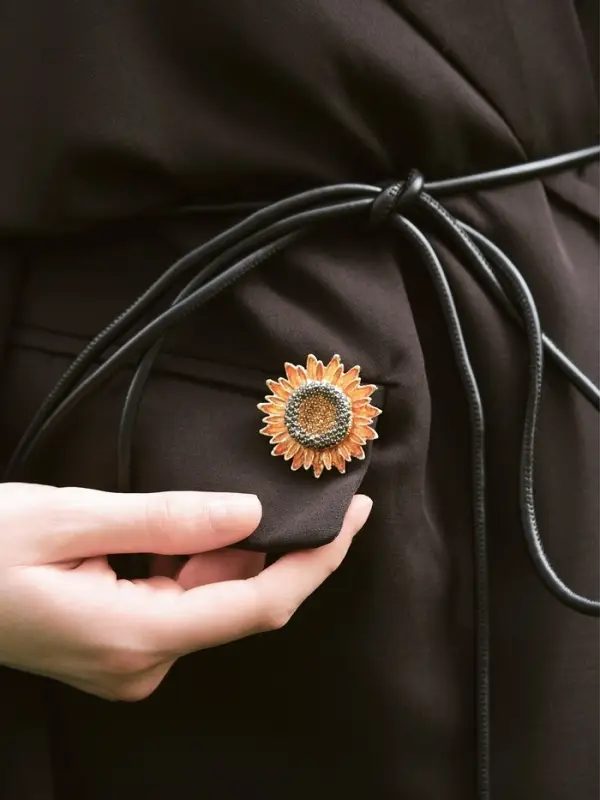 Брошь-кулон &laquo;Цветок Подсолнух&raquo;, серая, золотой в золоте