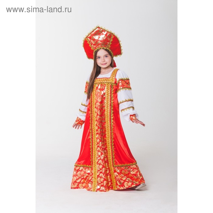 Русский народный костюм  Русский народный костюм "Любавушка", платье-сарафан, кокошник, р-р 30, рост 110-116 см, цвет красный