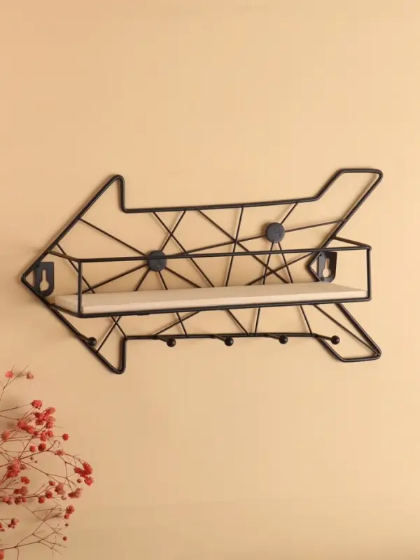 Вешалка настенная с полкой 26&times;9 см &laquo;Стрелка&raquo;, крючки декоративные, с подсветкой, 5 крючков, чёрная