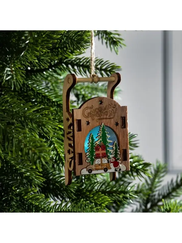 Ёлочная игрушка &laquo;Сани с Дедом Морозом и машиной&raquo;, от батареек LR41&times;3, свечение RGB