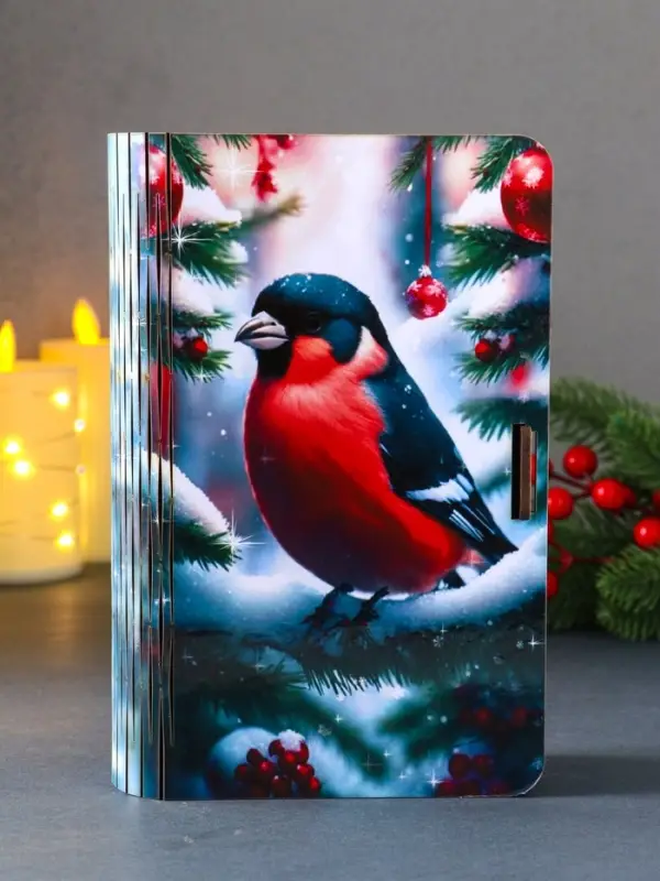 Книга-шкатулка новогодняя №2 "Снегирь на елке ". 19х13х5 см