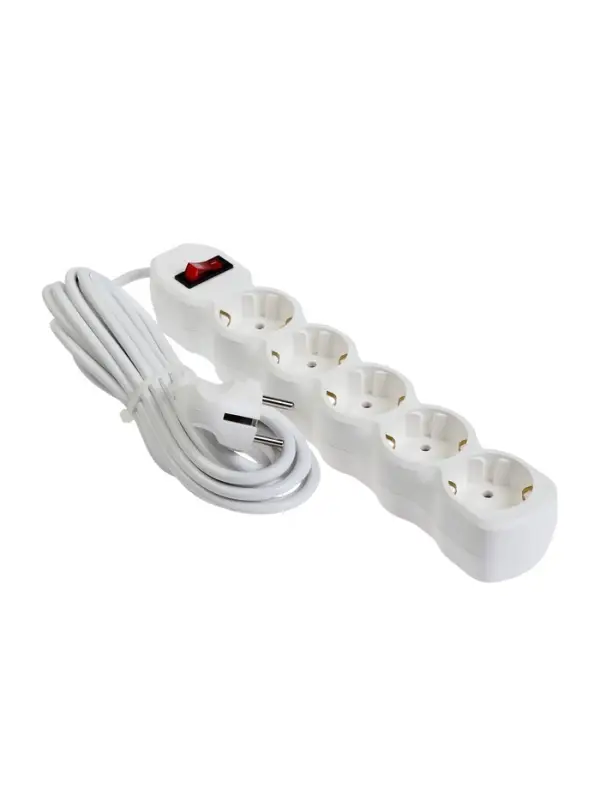 Удлинитель сетевой Luazon Lighting ECO, 5 розеток, 5 м, 10 А, 2200 Вт, заземление, белый