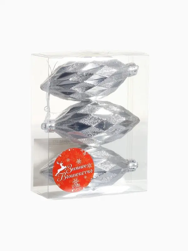 Ёлочные игрушки набор 3 шт. &laquo;Сосулька-рубик&raquo;, 10 см, серебро
