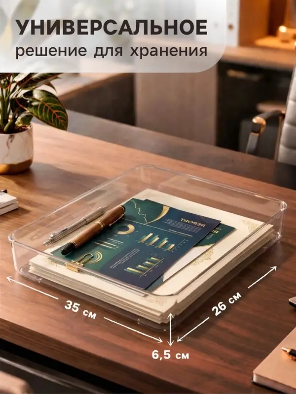 Контейнер для документов Стамм А4, 260&times;350&times;65 мм, пластик, с защелками, прозрачный