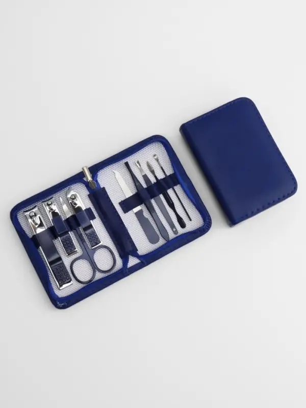 Набор маникюрный, 9 предметов, в футляре, синий